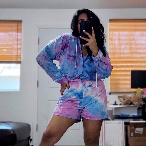 SUMMER SKIES BLUE PINK TIE DYE ROMPER - Picture 3 of 10